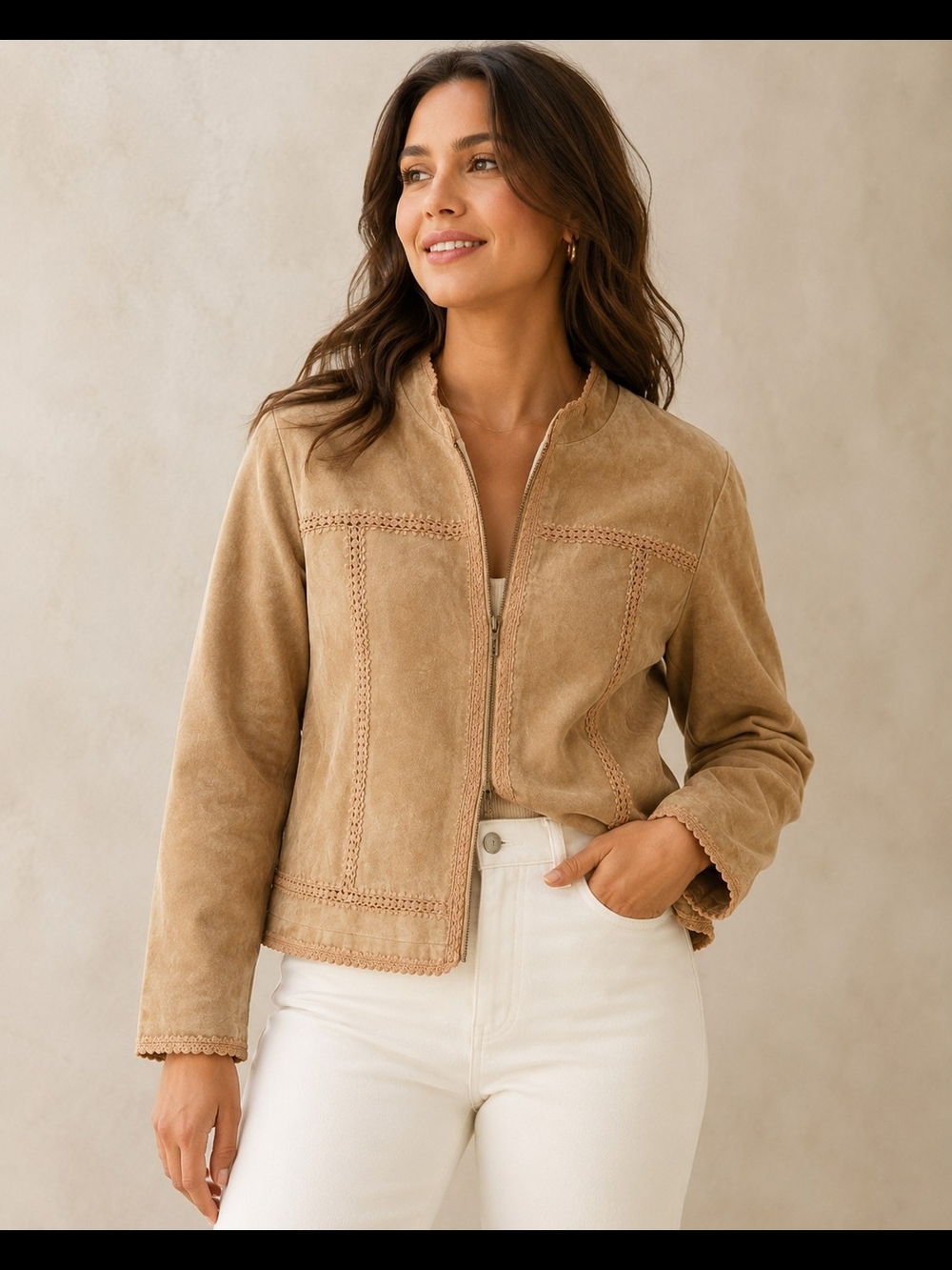 100% genuinw Leather Cabela's Tan Suede Zip Jacket